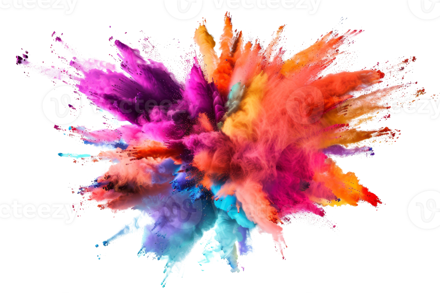 Vibrant explosion of colorful powder against a transparent background. creating a dynamic and eye-catching abstract design. png