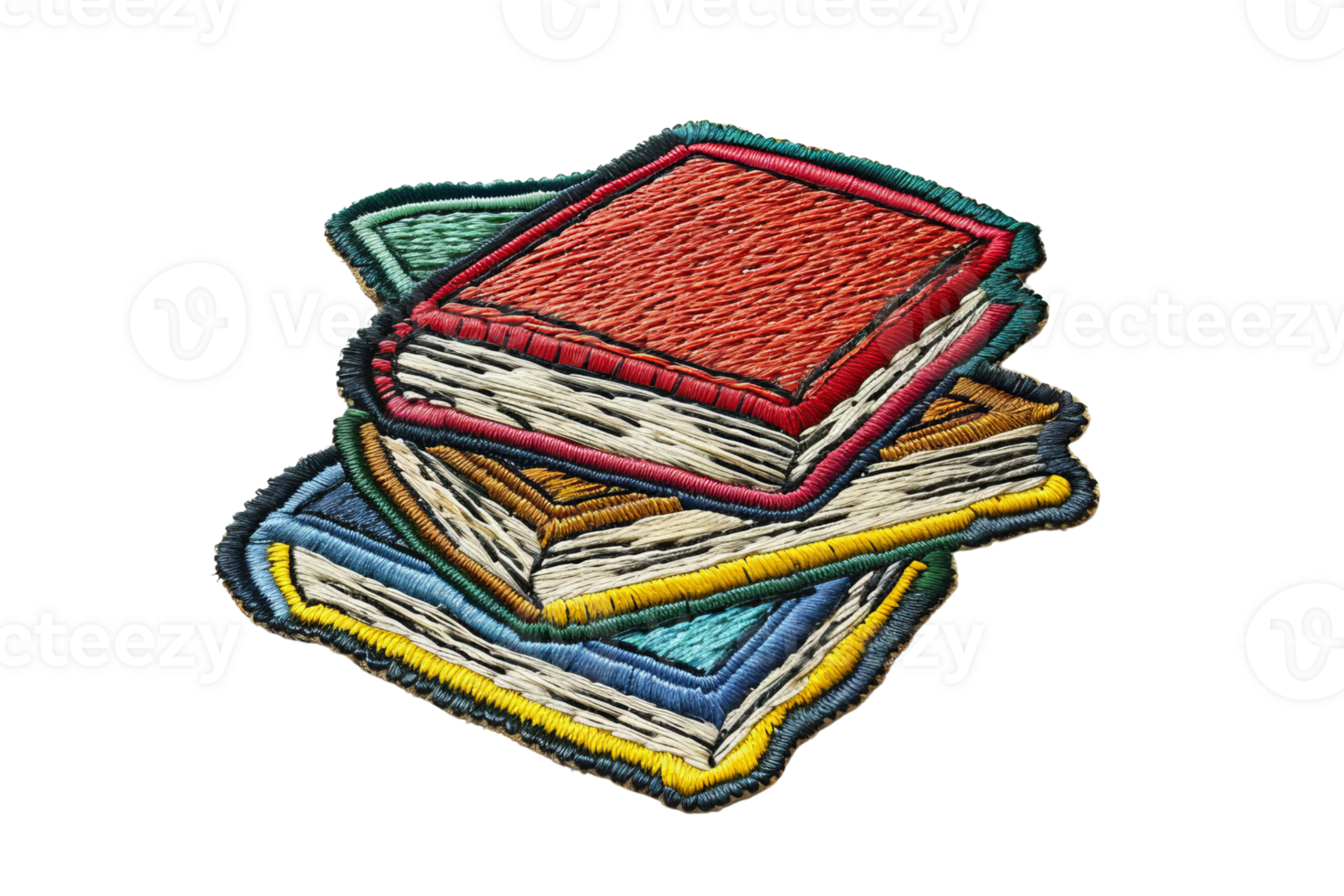 A vibrant stack of colorful books illustration representing knowledge, literature, and education, isolated on a transparent background. png