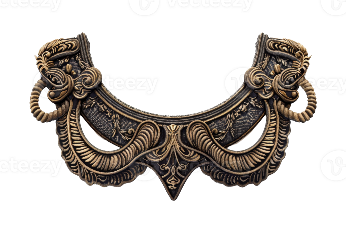 Intricate ornamental bronze jewelry piece with elaborate design showcasing fine craftsmanship and artistic detailing. png