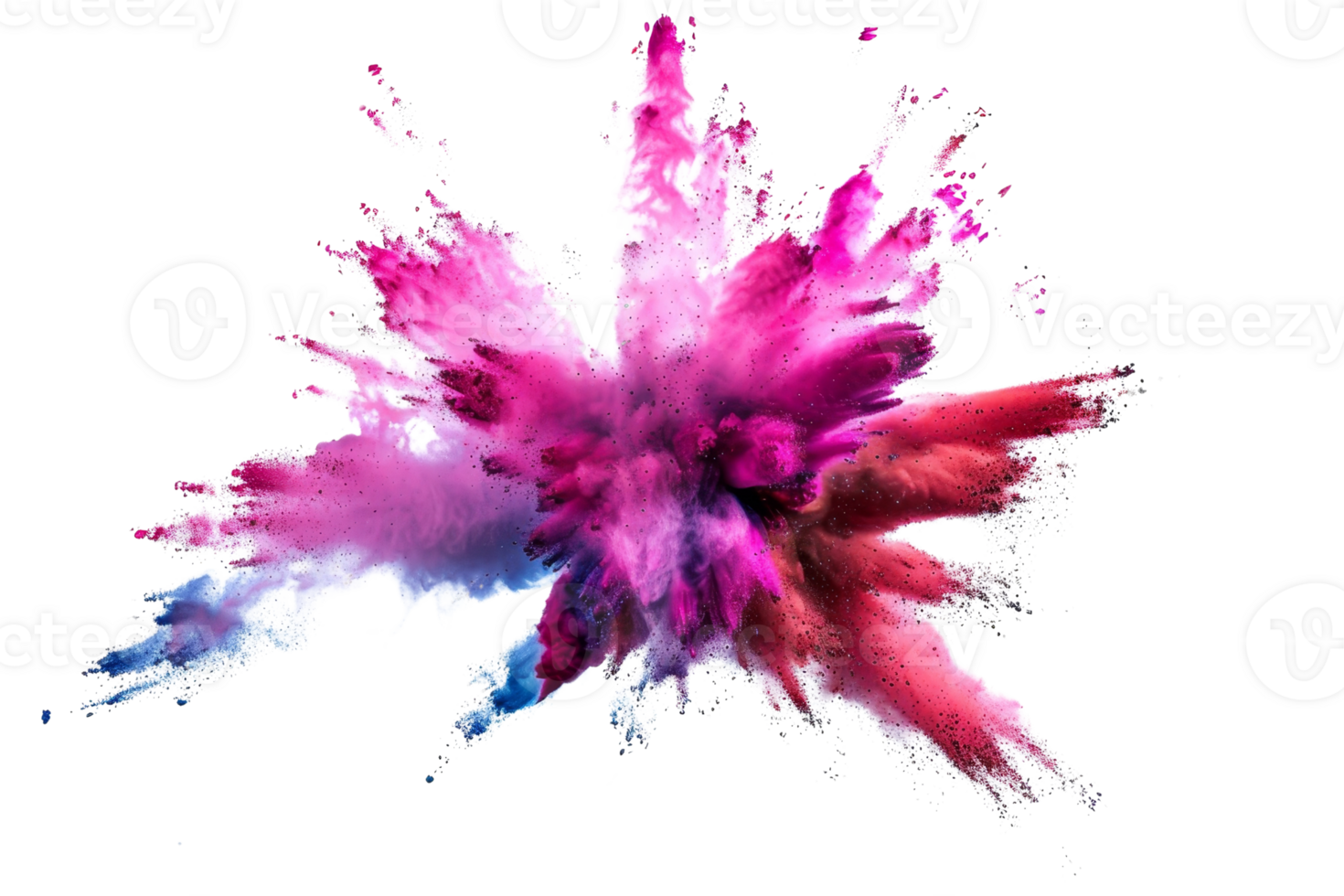 Vibrant explosion of colorful powder on a black background, showcasing a dynamic and energetic burst of pink, purple, and blue hues. png