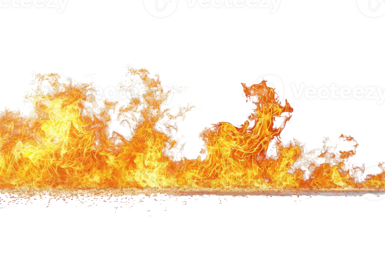Bright, intense horizontal fire flames isolated on a transparent background, perfect for digital editing, graphic design, and creative projects. png