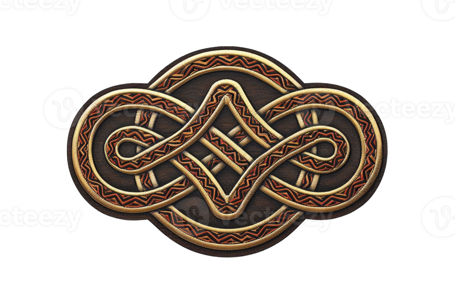 Intricate Celtic knot design with rich gold and red accents, showcasing classic ancient craftsmanship and artistic detail. png