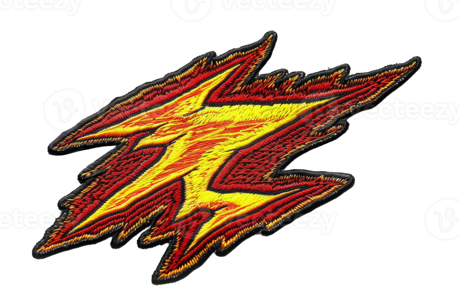 Dynamic illustration of a vibrant, fiery lightning bolt symbol against a transparent background, representing power and energy. png