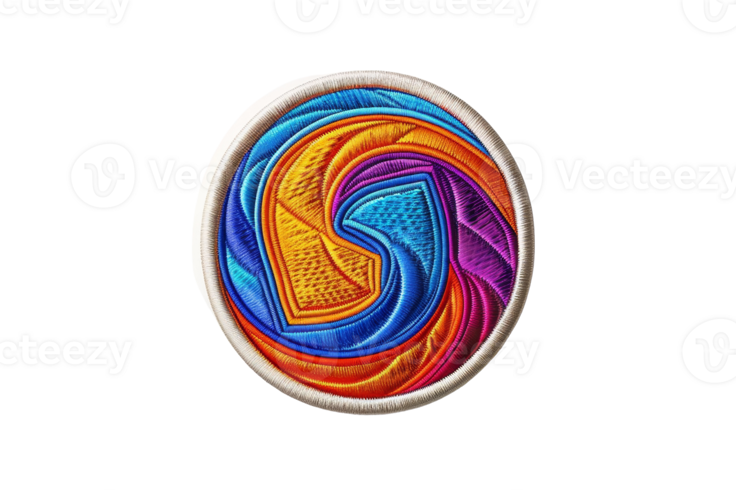 Vibrant circular abstract art featuring a blend of blue, orange, and purple hues creating an intricate swirl design in a white frame. png