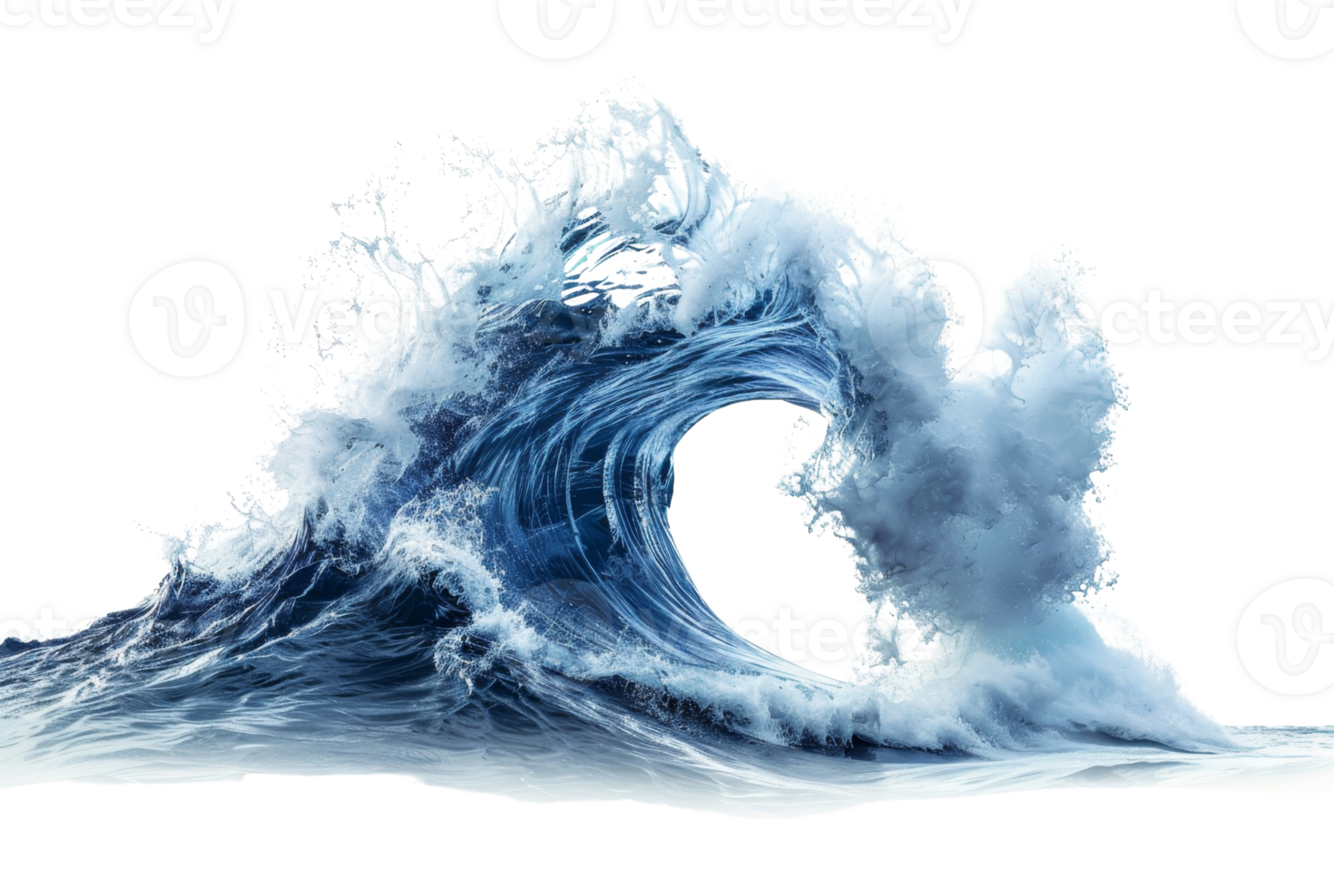 High-resolution image of a powerful ocean wave curling mid-break, showcasing the beauty and strength of nature's water forces. png