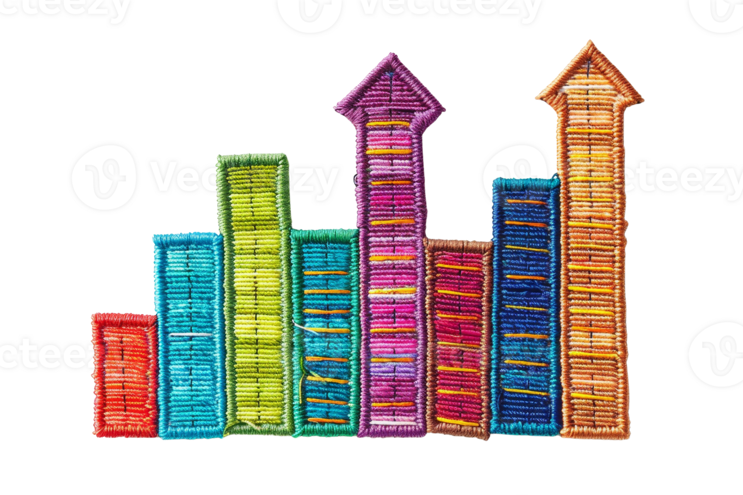 Colorful bar chart illustration representing growth and data analysis in a creative, handmade style. png
