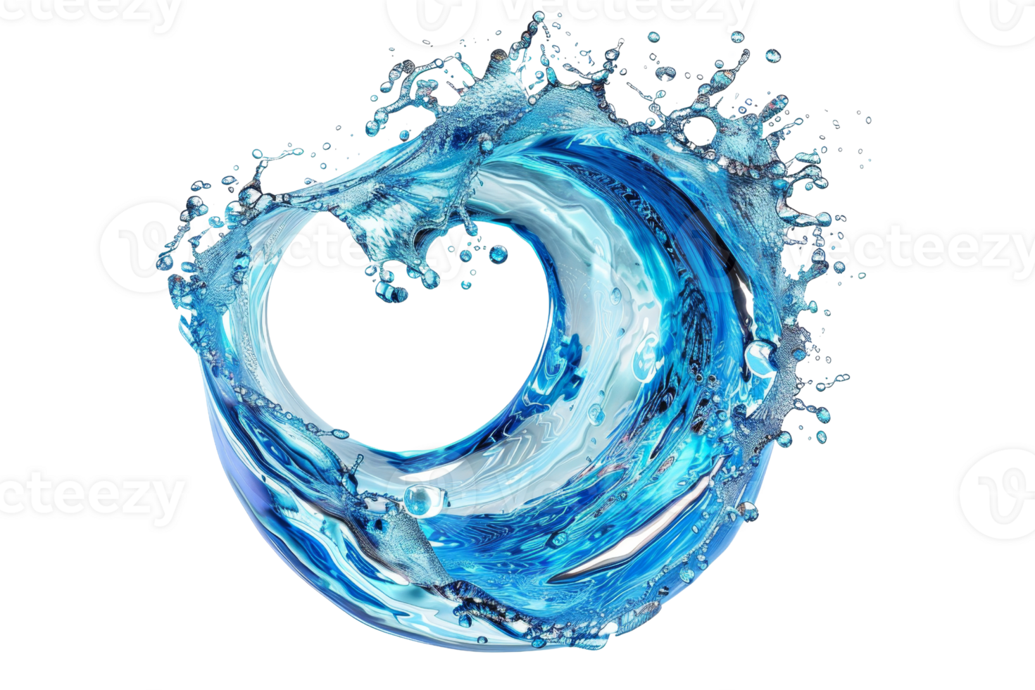 Dynamic water splash forming a heart shape with vibrant blue colors, symbolizing freshness, vitality, and purity in a striking visual representation. png