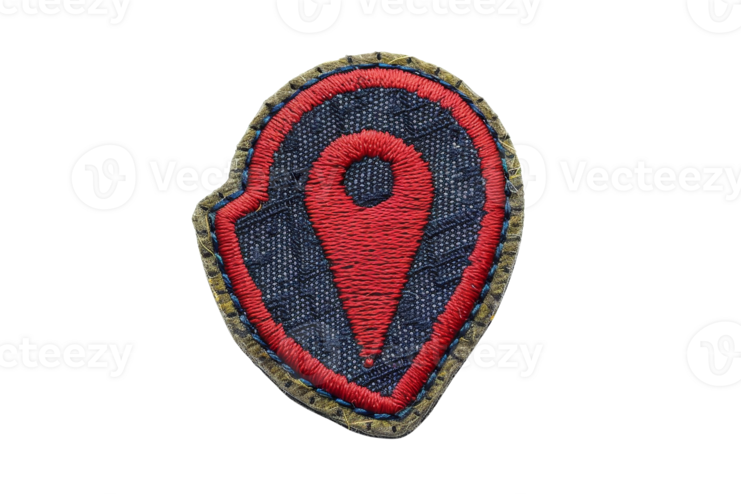 Embroidered patch with a red location pin design on a black fabric background, perfect for decoration or customization. png