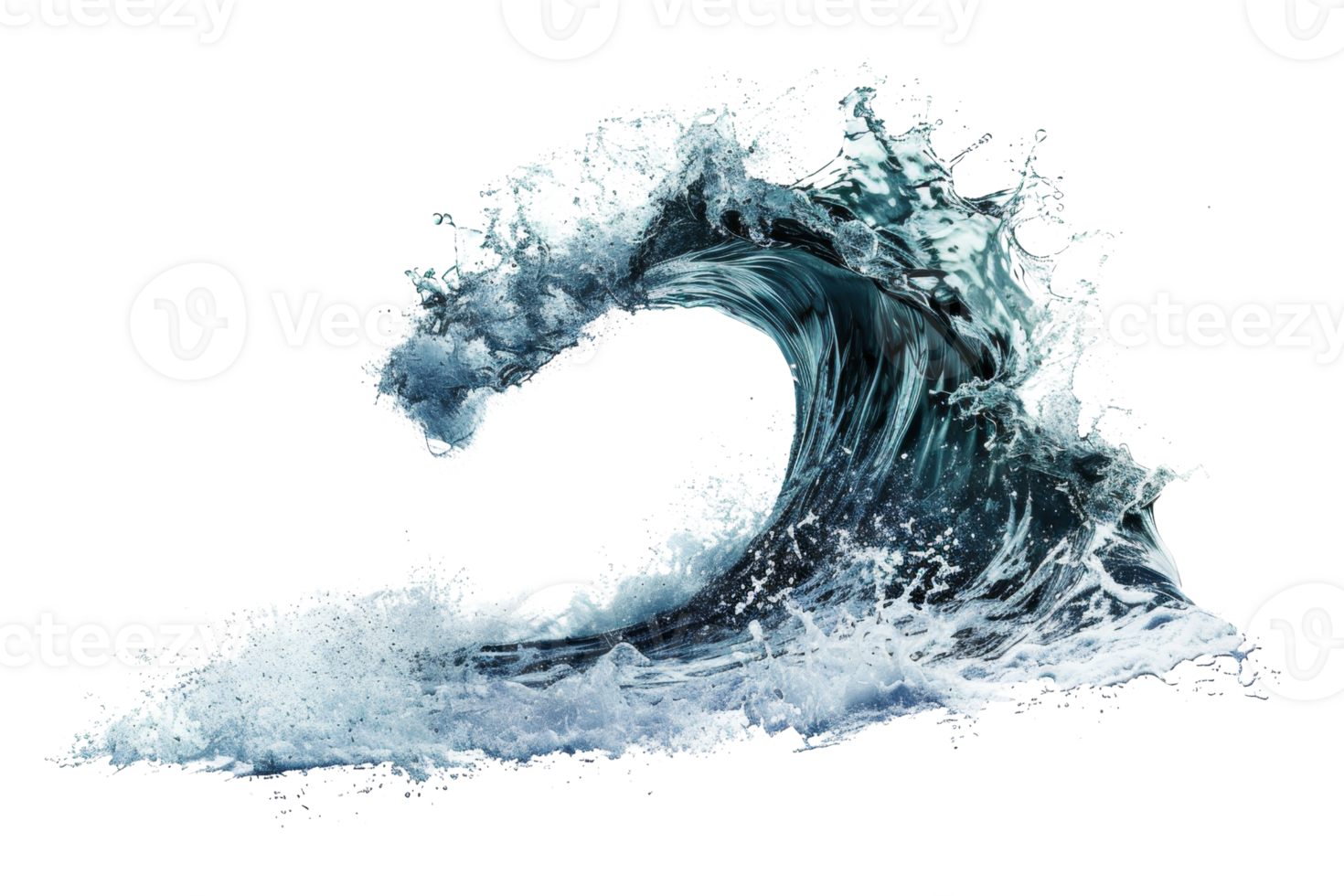 Dynamic image of a powerful ocean wave in motion, showcasing the beauty and force of nature with clear blue water and white sea foam. png