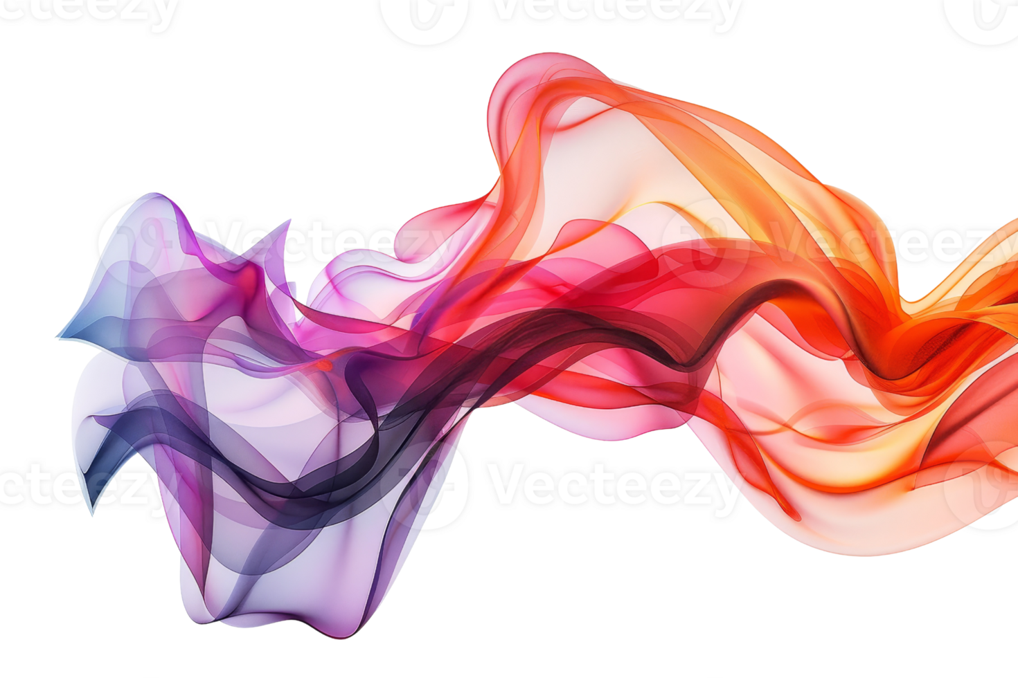 Colorful abstract smoke art design with flowing curves and vibrant hues of red, purple, and orange on a transparent background. png