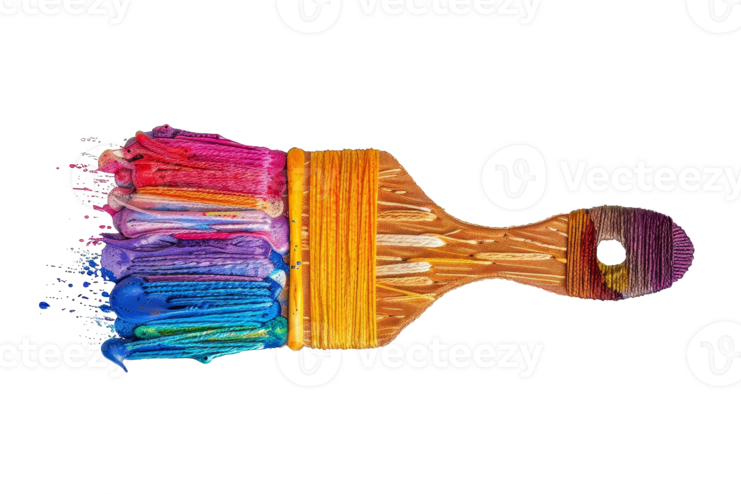 Creative paintbrush with vibrant colored threads in rainbow hues. Unique take on a traditional art tool, showcasing colorful imagination. png
