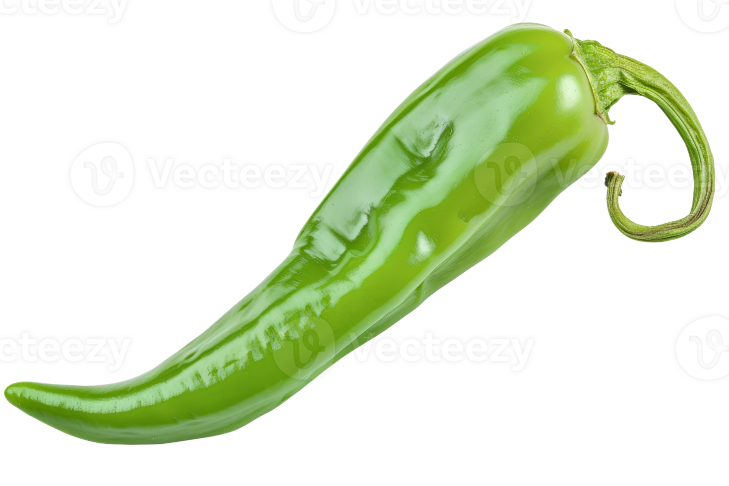 A close-up image of a single fresh green chili pepper on a transparent background. ideal for culinary, organic food, and market-related themes. png