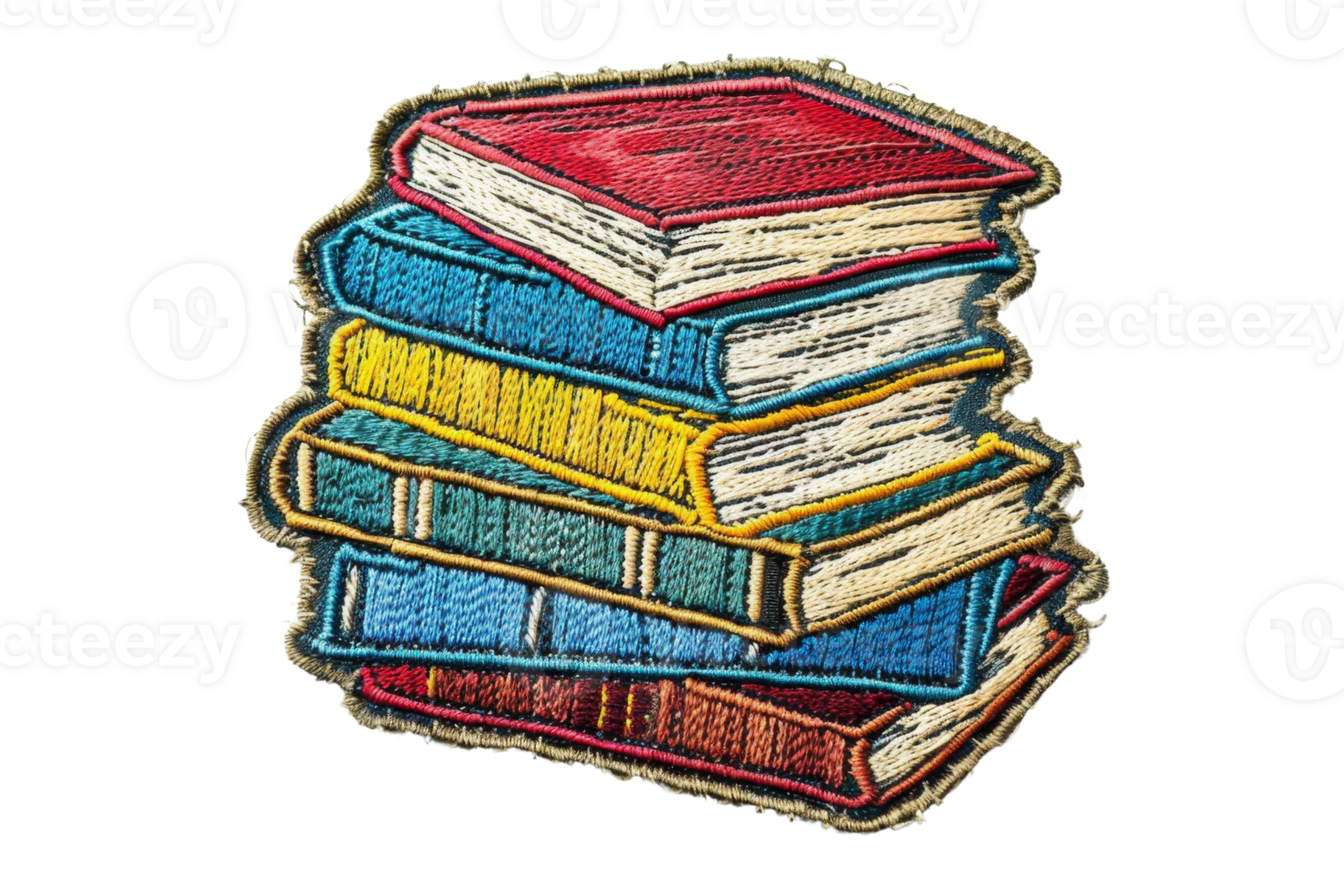 A colorful embroidered patch of a stack of books, great for educational themes, crafts, and DIY projects. png