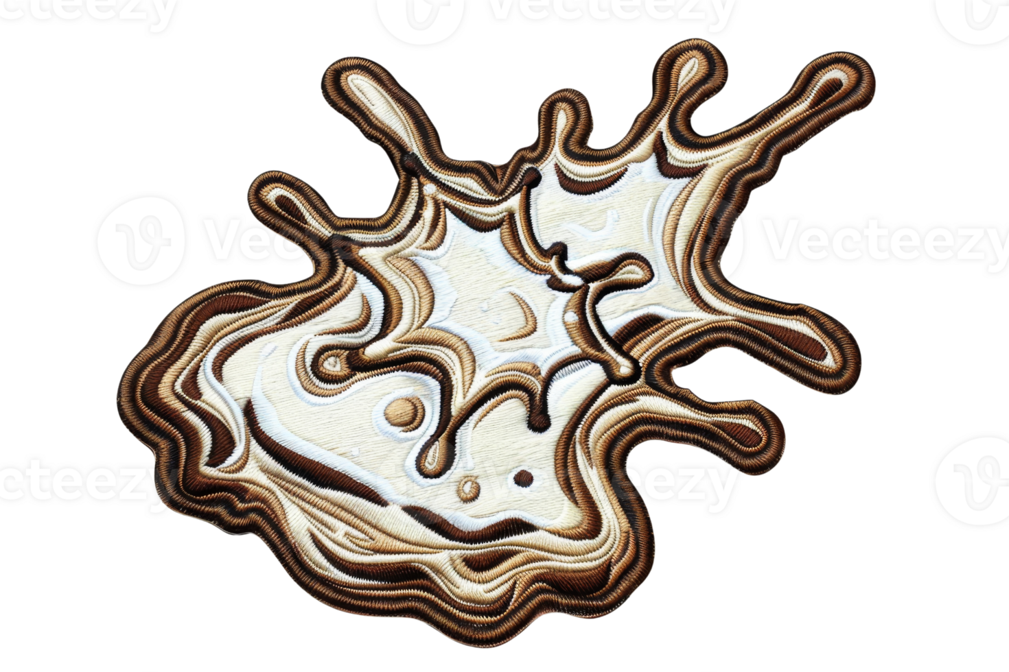 Abstract digital art of a dynamic splash in brown and white tones, resembling a swirling liquid or paint design on a transparent background. png