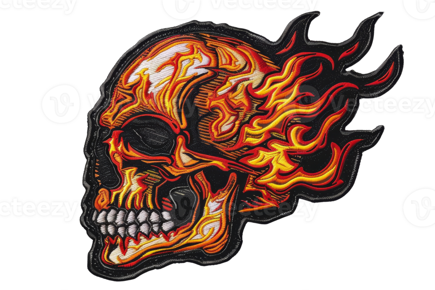 Fiery flaming skull with vivid orange and red flames, representing intensity and boldness in an edgy, skull-themed design. png