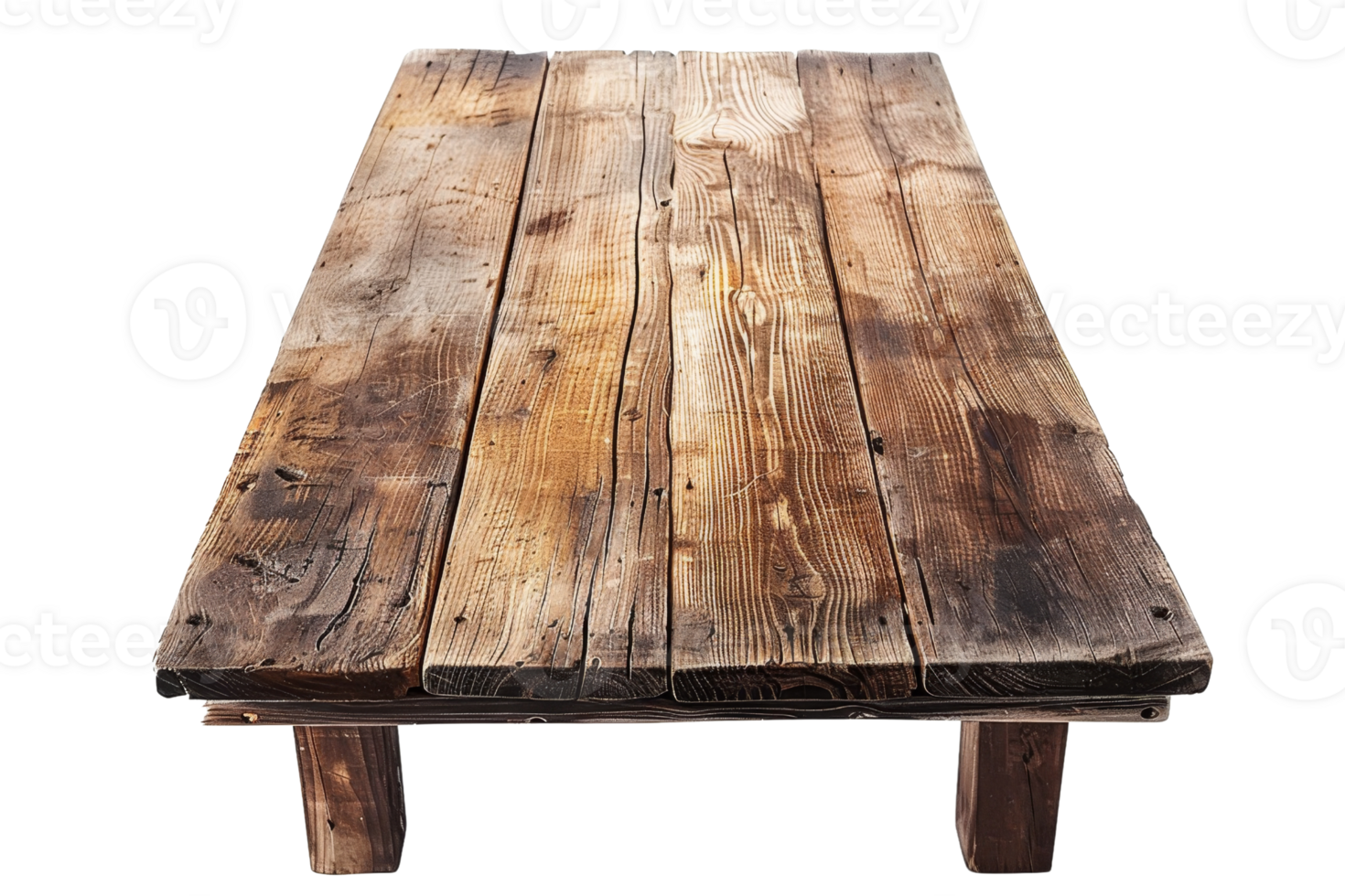 Rustic wooden table with a weathered surface, perfect for farmhouse-style decor and vintage-inspired settings. Ideal for cafes and dining areas. png