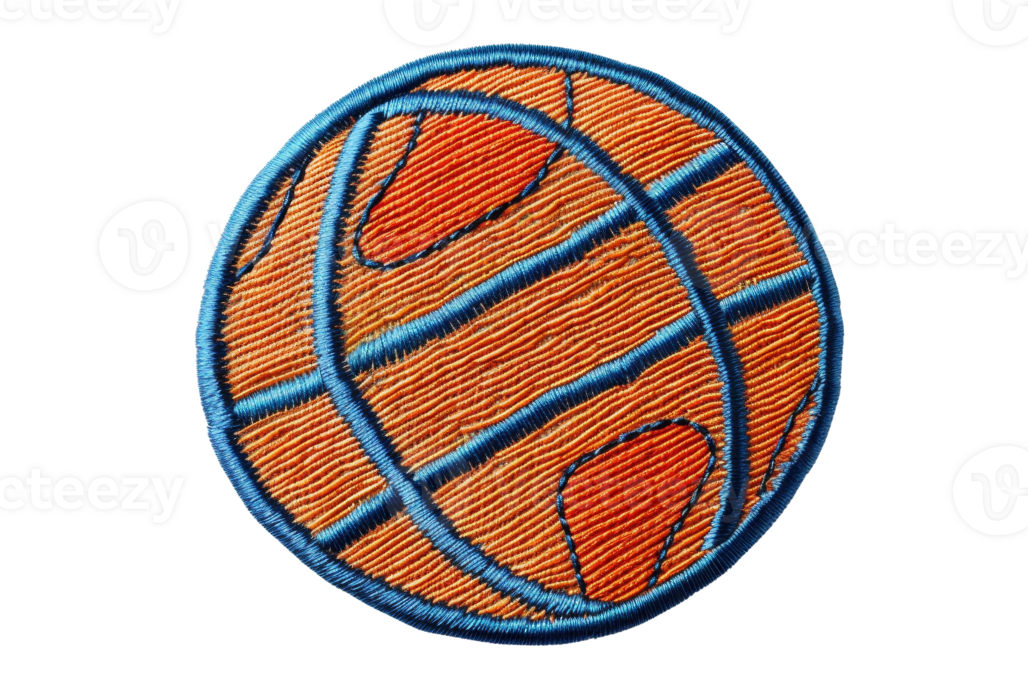 Colorful embroidered basketball patch with blue and orange threads, perfect for sports-themed crafts and apparel decorations. png