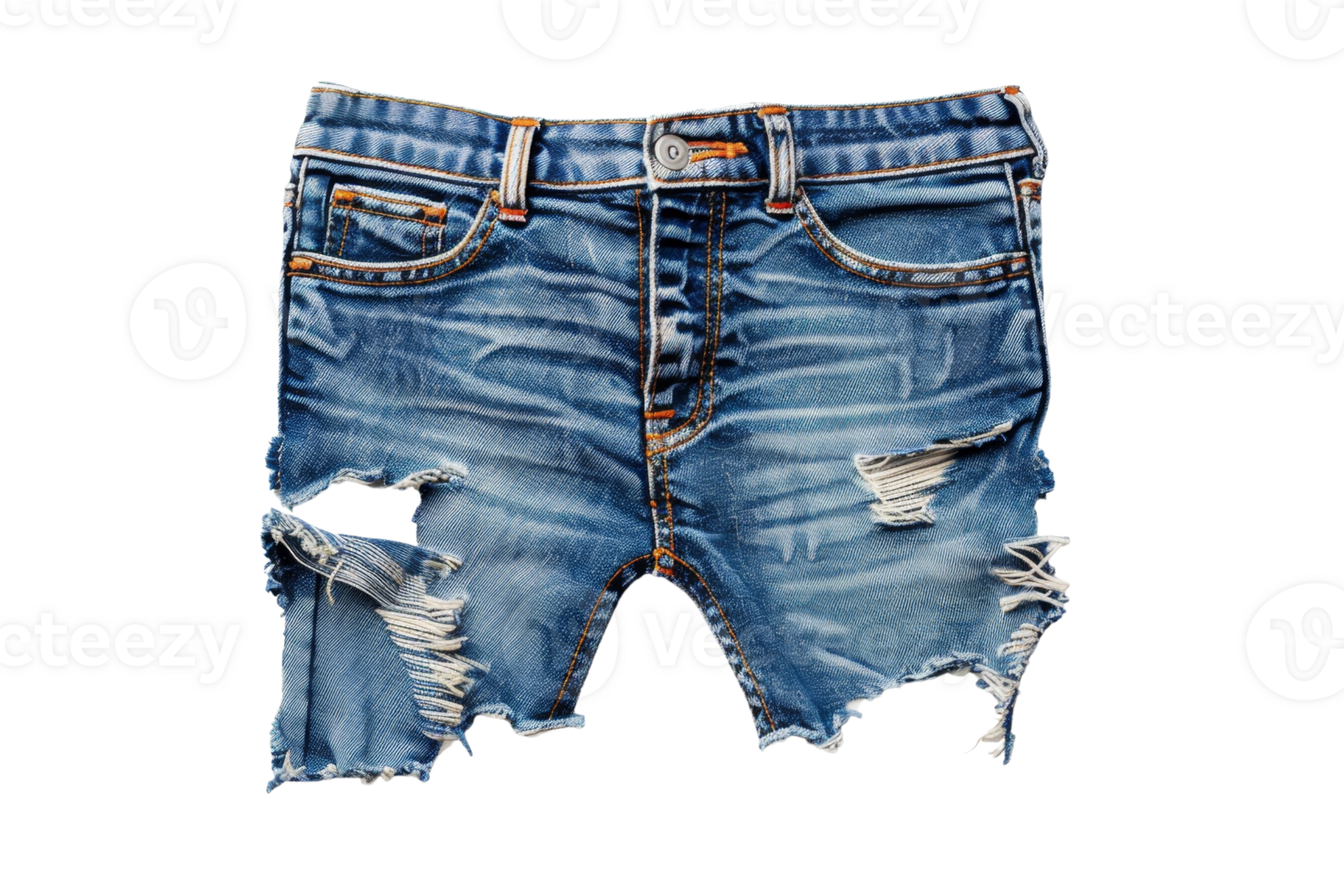 Stylish distressed denim shorts with frayed edges, perfect for casual summer outfits and trendy fashion statements. png
