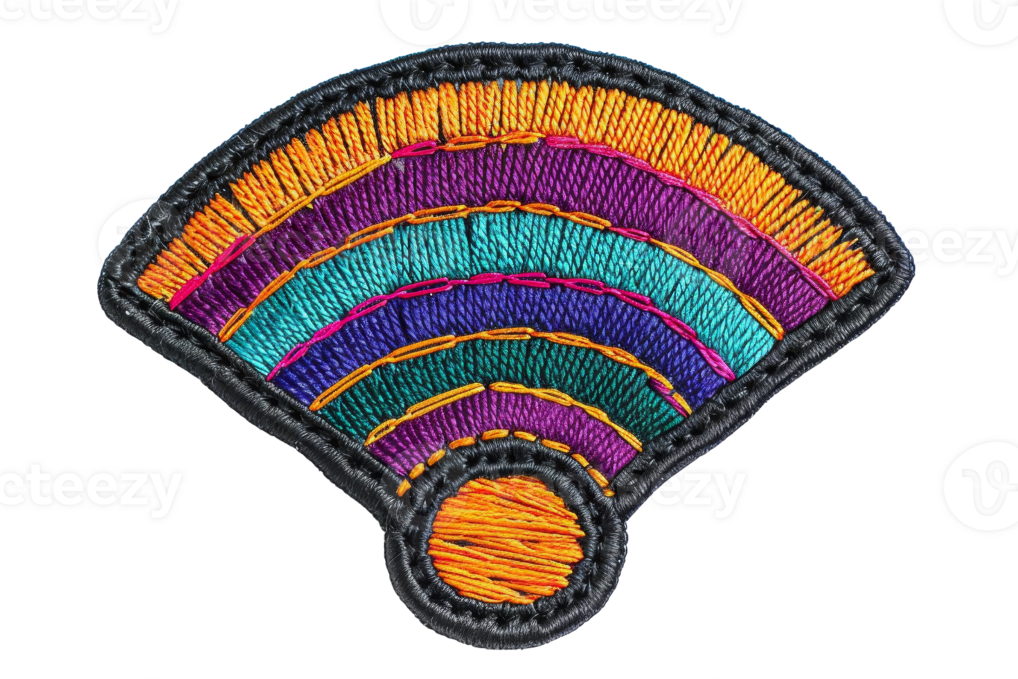 Colorful embroidered patch resembling a Wi-Fi signal icon with vibrant patterns, ideal for clothing decoration and accessories. png