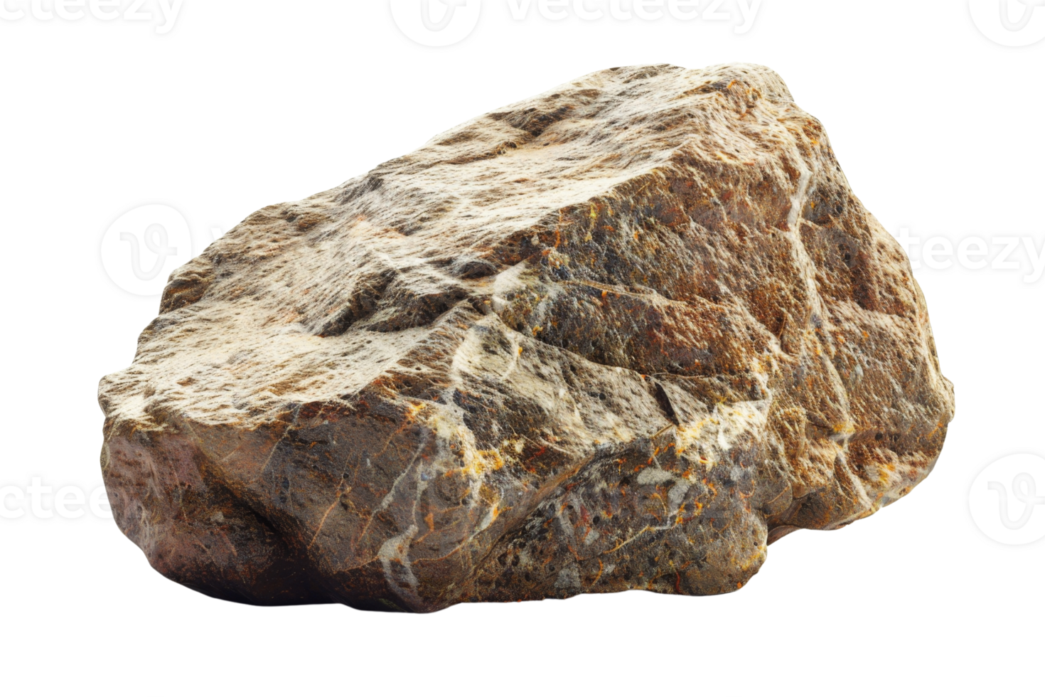 Close-up of a large, textured brown rock with intricate details, isolated on a transparent background. Perfect for geology studies and natural decorations. png