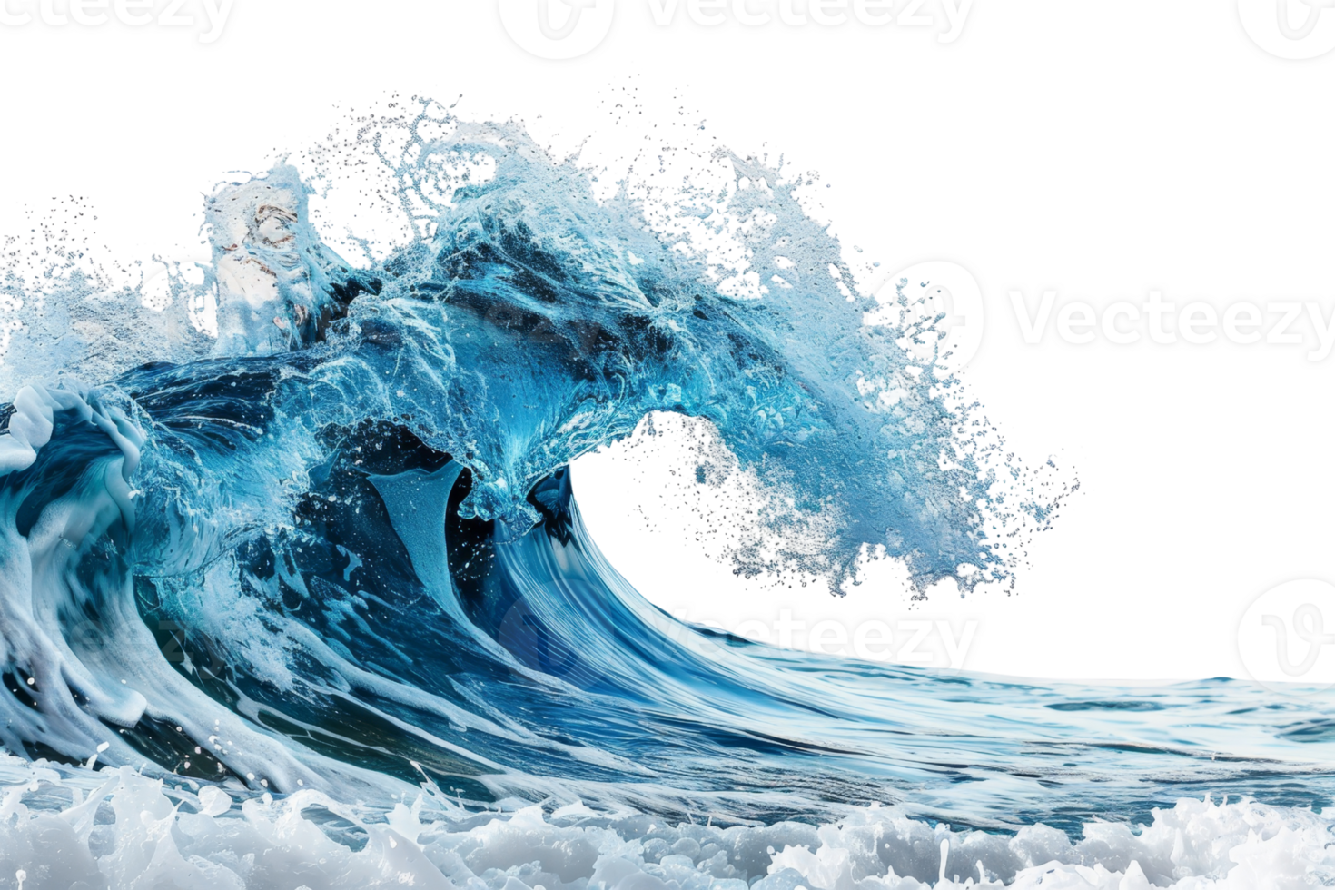 Dynamic image of a large, powerful ocean wave in mid-crash, capturing the raw energy and movement of the sea. png