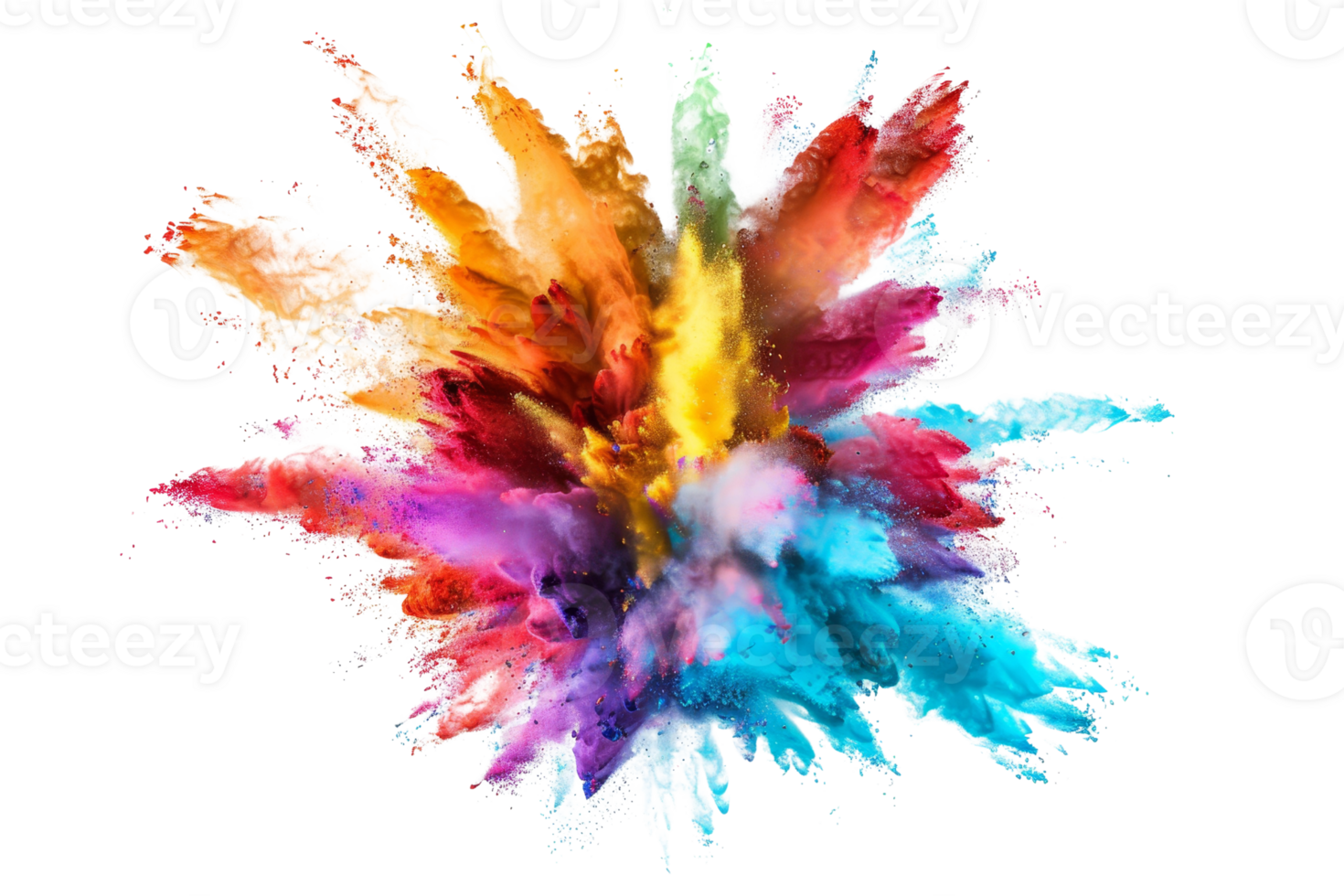 Vibrant explosion of colorful powder on transparent background. showcasing a spectrum of hues and dynamic energy. png