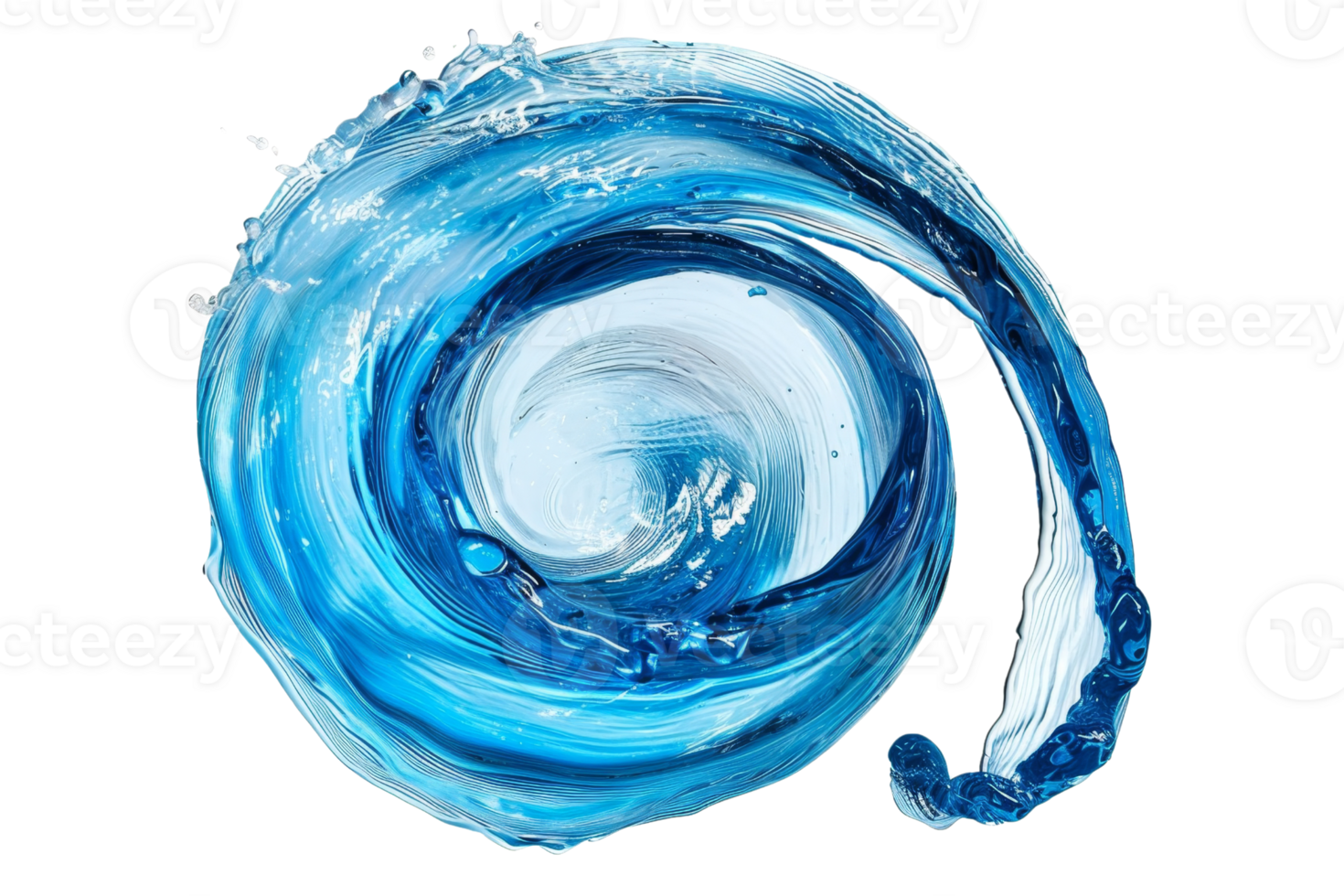 Abstract swirling water splash in circular motion, showcasing fluidity and movement in vibrant blue shades on transparent background. png