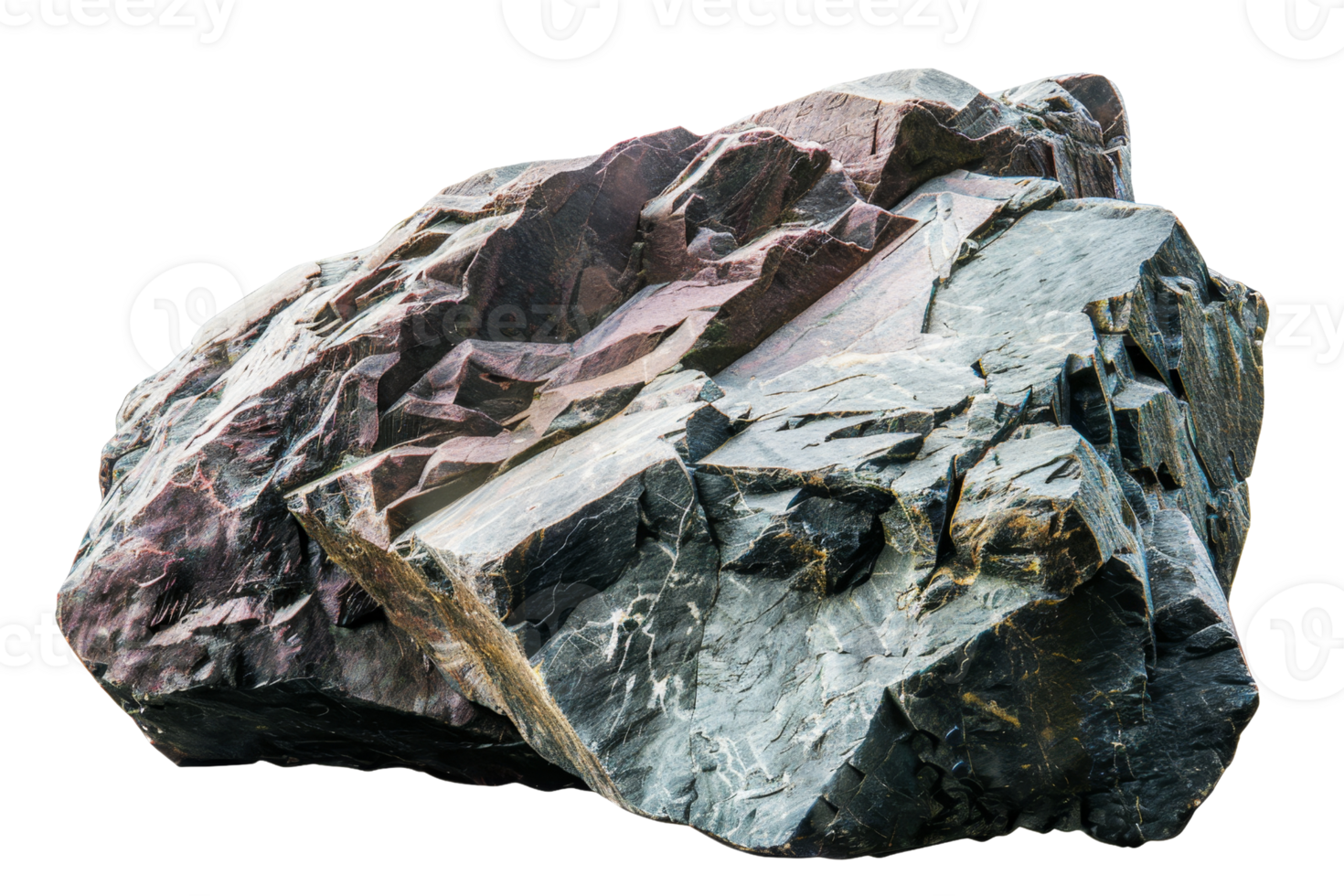 High-resolution image of a large, rugged rock with detailed textures and various shades of brown and gray, isolated on a transparent background. png