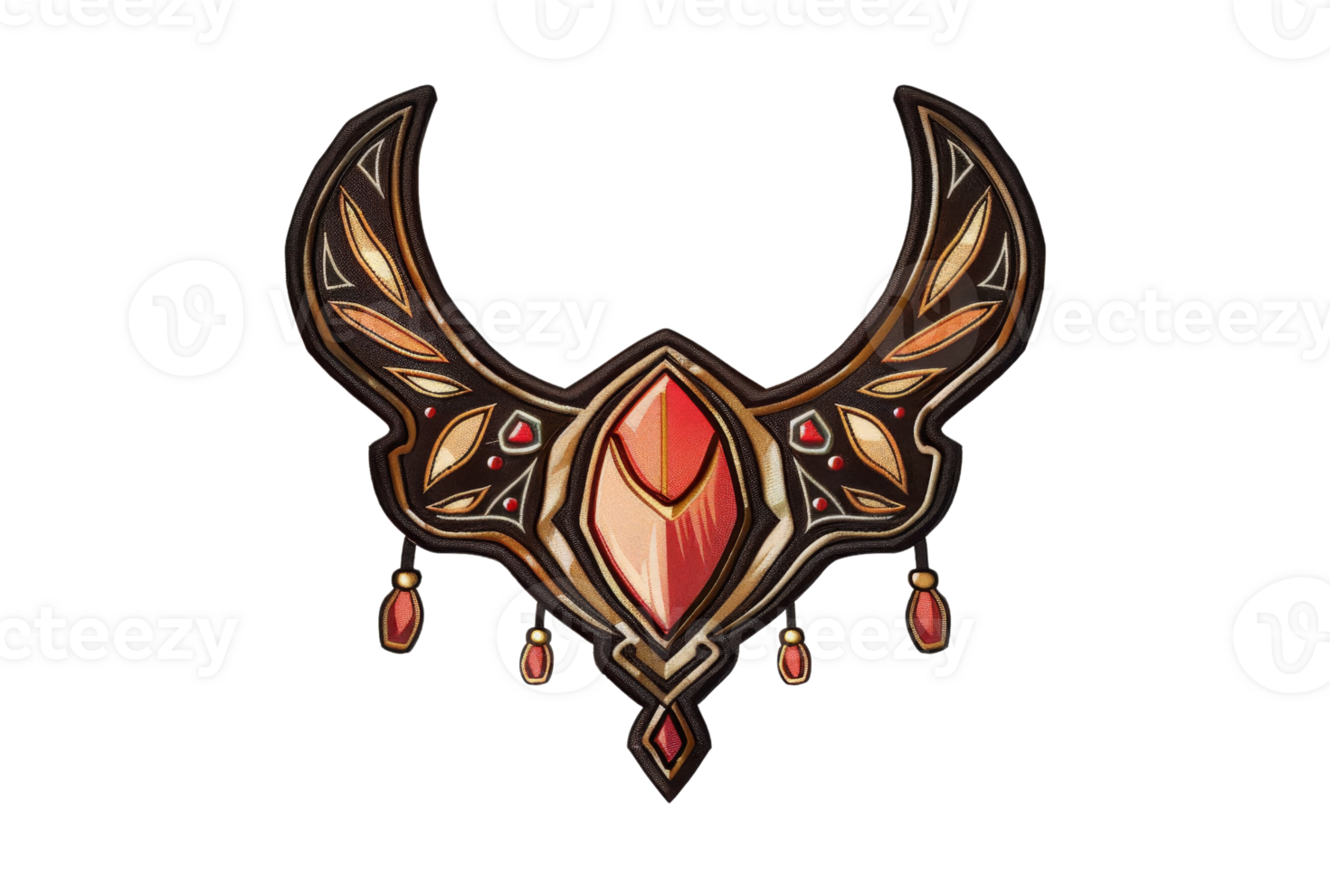 Intricate, fantasy-inspired jewel with a central red gem, surrounded by ornate, delicate patterns. Perfect for mystical or game-related designs. png