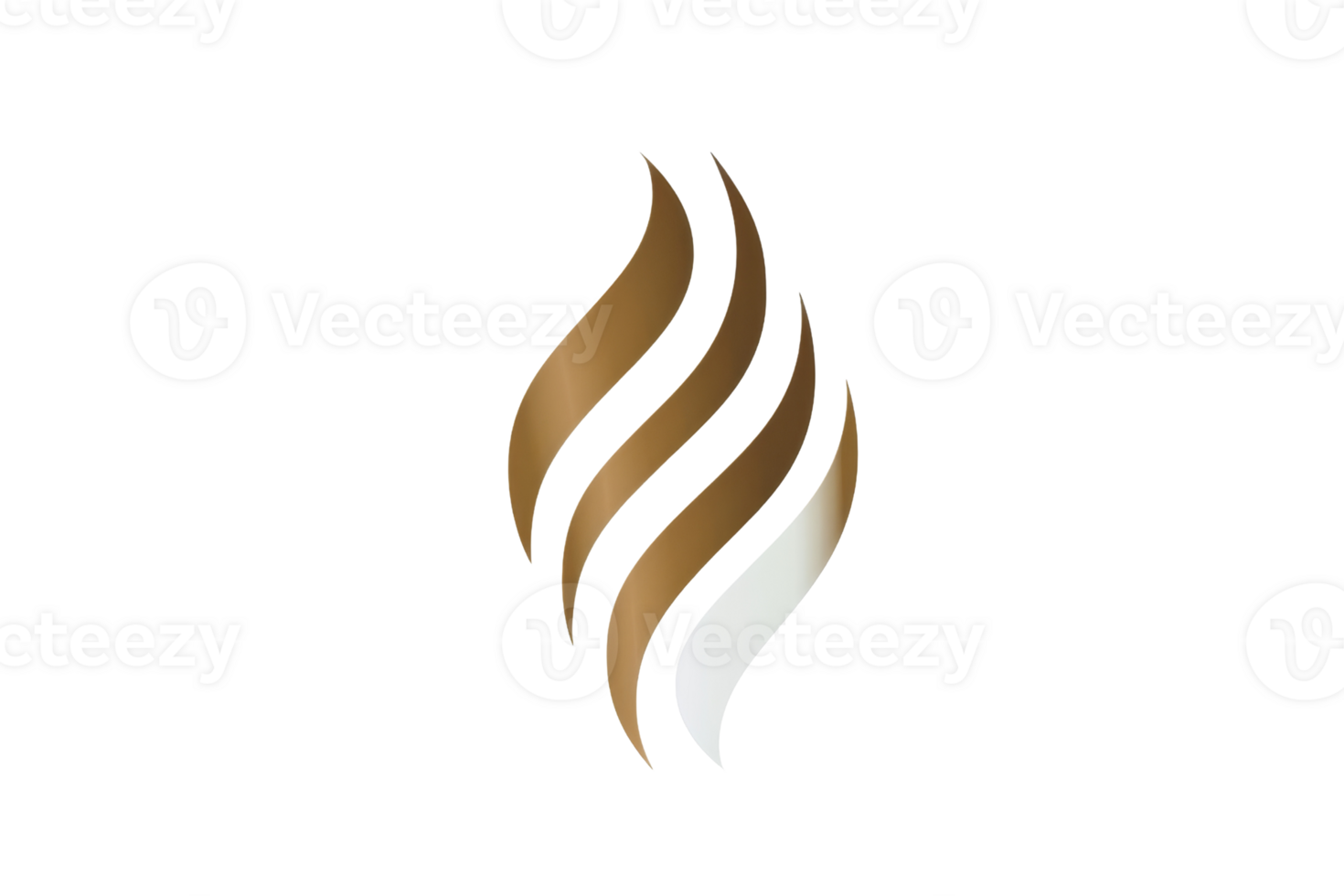 A stylized image of a flame with a white background. The flame is made up of three wavy lines, and the image is gold and white png