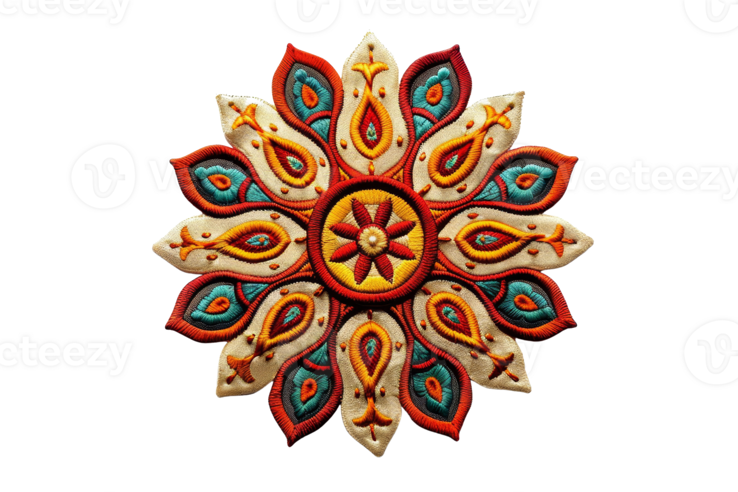 Intricate mandala design with vibrant colors and detailed patterns, perfect for use in cultural, artistic, and decorative projects. png