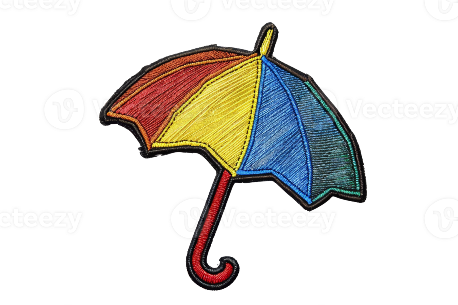 Illustration of a colorful umbrella with a red, yellow, and blue canopy. Perfect for weather-related themes and creative projects. png