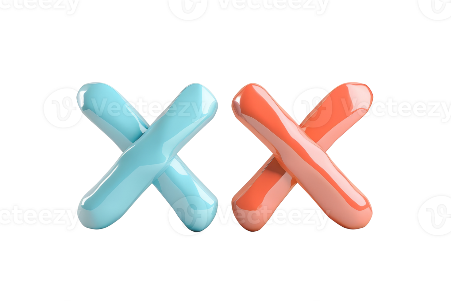 3D rendered image of colourful pastel X letters, one in blue and one in coral. Isolated on transparent background. perfect for design and decoration. png