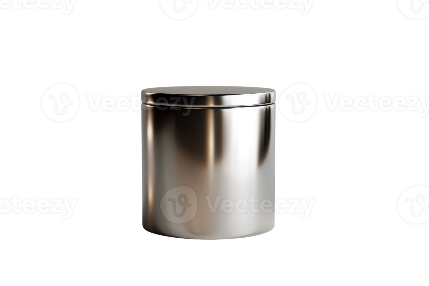 A silver container with a lid sits on a white background. The container is round and has a shiny surface png