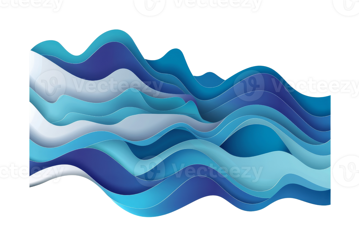 The image is a blue wave with white and blue colors. The wave is made up of many small pieces of paper, giving it a unique and artistic appearance png