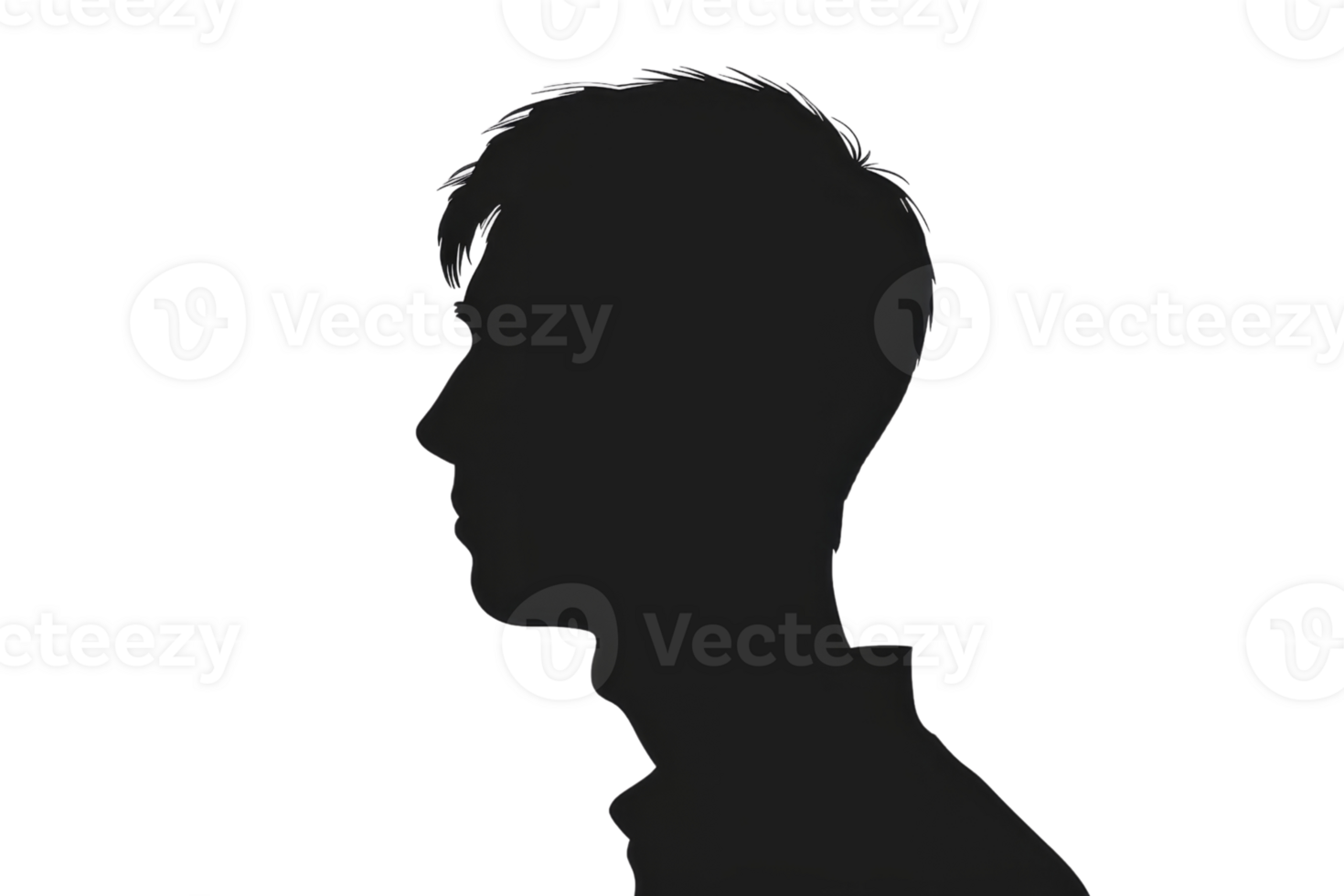 A man's head is shown in black and white. The man's head is cut off, and the rest of his body is not visible. The image is a silhouette, which gives it a dramatic and mysterious feel png