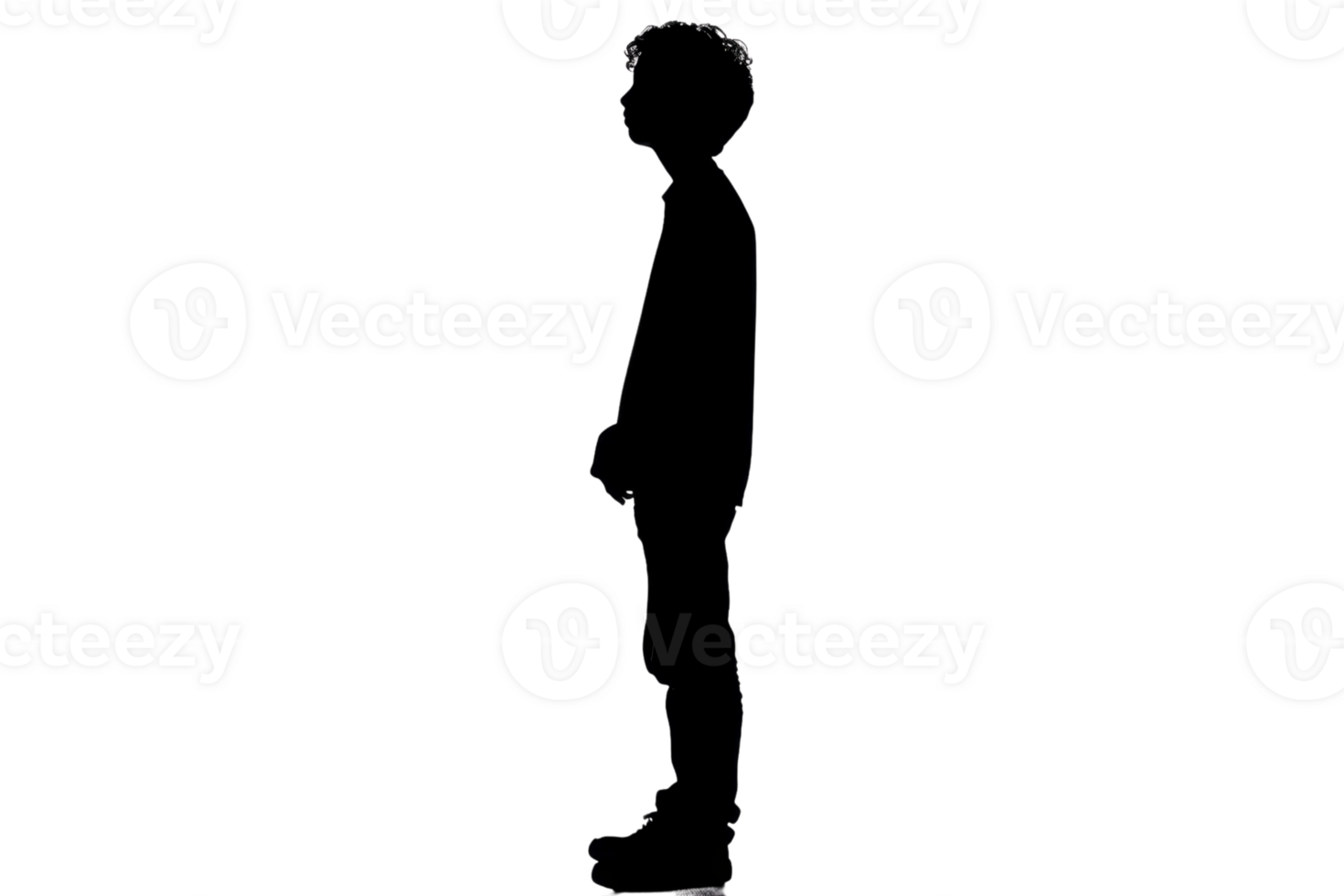 Silhouette of a person standing sideways, isolated against a transparent background. Concept of anonymity, solitude, and mystery. png