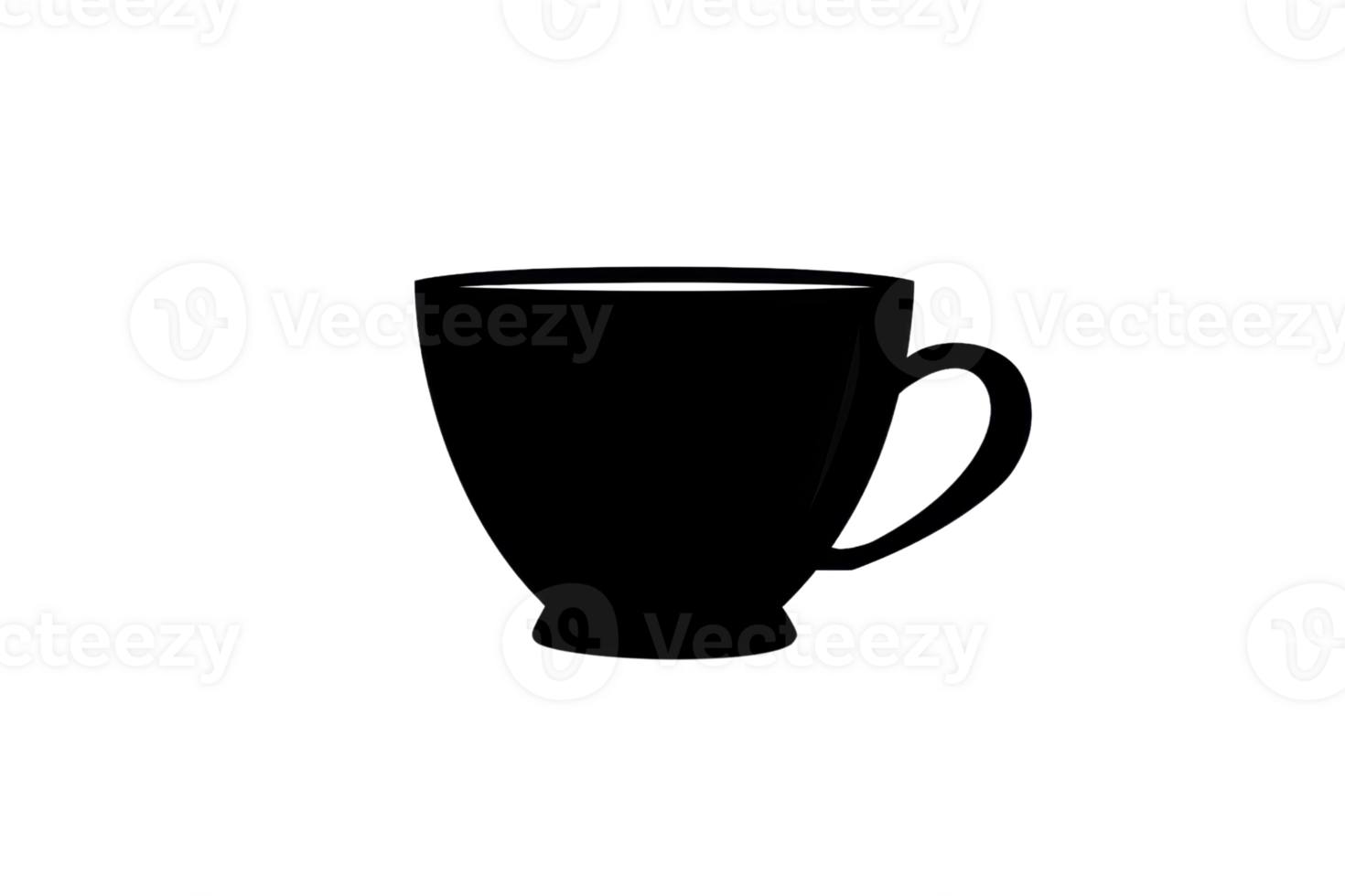 A black cup with a handle sits on a white background. The cup is a simple design with no decoration png