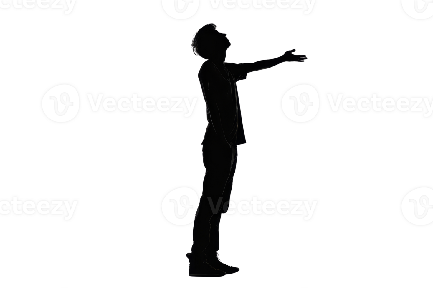 A man is standing in the air with his arms outstretched. The image is in black and white and has a very simple and minimalistic feel to it png