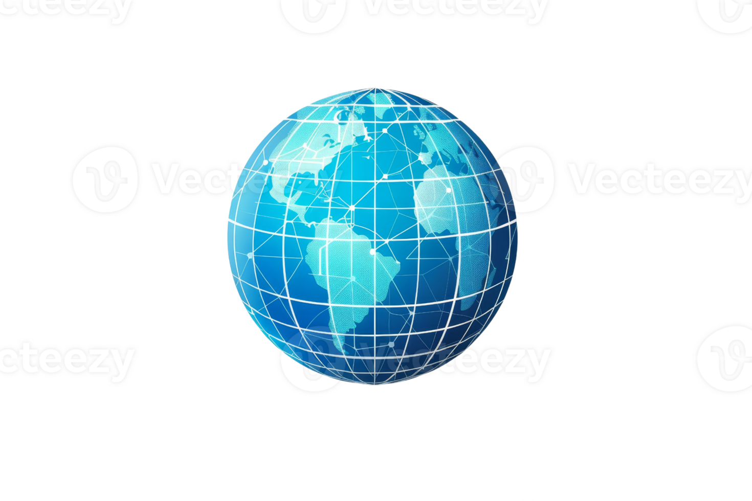 Blue digital globe with network connections, representing global communication and technology, isolated on a transparent background. png