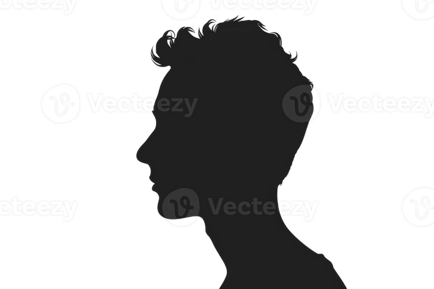 A man's head is shown in black and white. The image is of a man with short hair and a beard. The man's face is shown in profile, with his nose and mouth clearly visible png