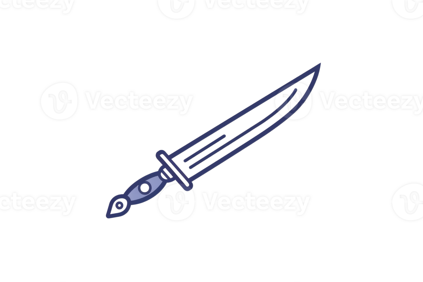 A blue and silver knife with a black handle. The knife is drawn in a stylized way, with a pointed tip and a curved blade. Concept of danger and power, as the knife is often associated with violence png