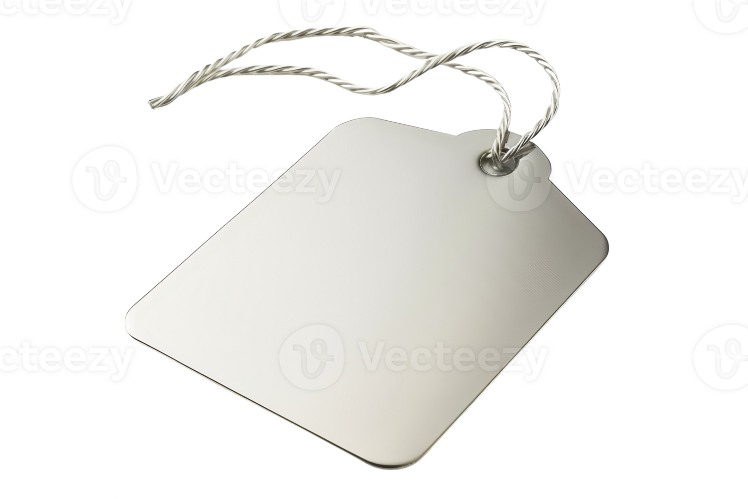 ein leer, Silber Preis Etikett mit ein Zeichenfolge beigefügt, bereit zum Anpassung. Ideal zum Einzelhandel, Verkauf, Werbeaktionen, und Rabatte. png