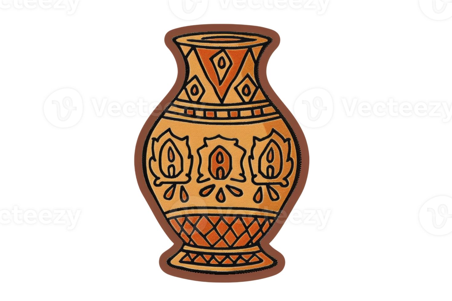 Handcrafted brown ceramic vase with intricate tribal pattern, showcasing traditional artistic craftsmanship and cultural heritage. png