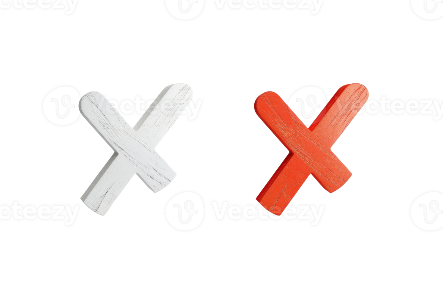 Two wooden X's with one white and one red. The white X is larger than the red X png