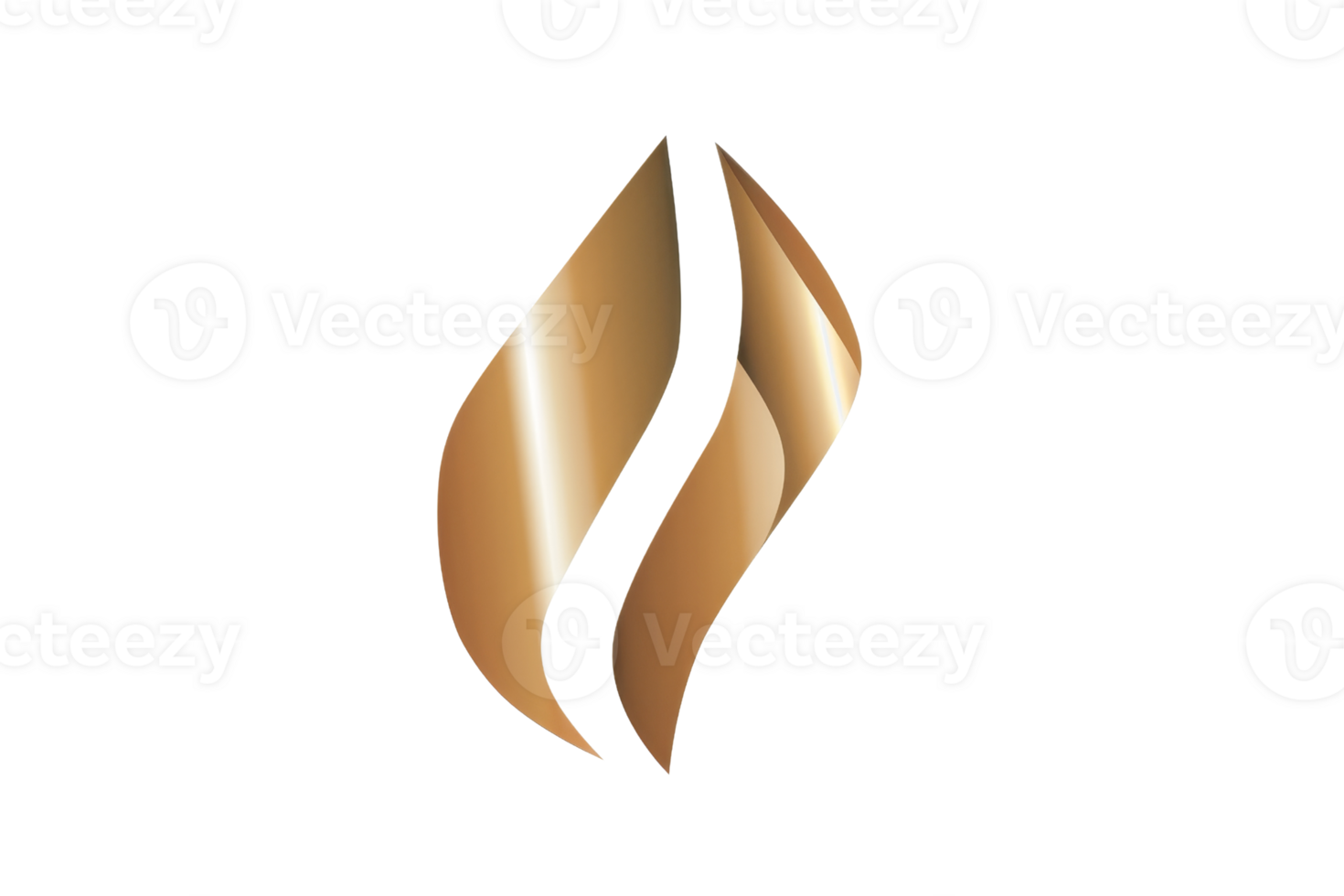 A gold leaf shaped logo with a white background. The logo is designed to represent a flame. The flame is made up of two gold leaves that are connected by a line png