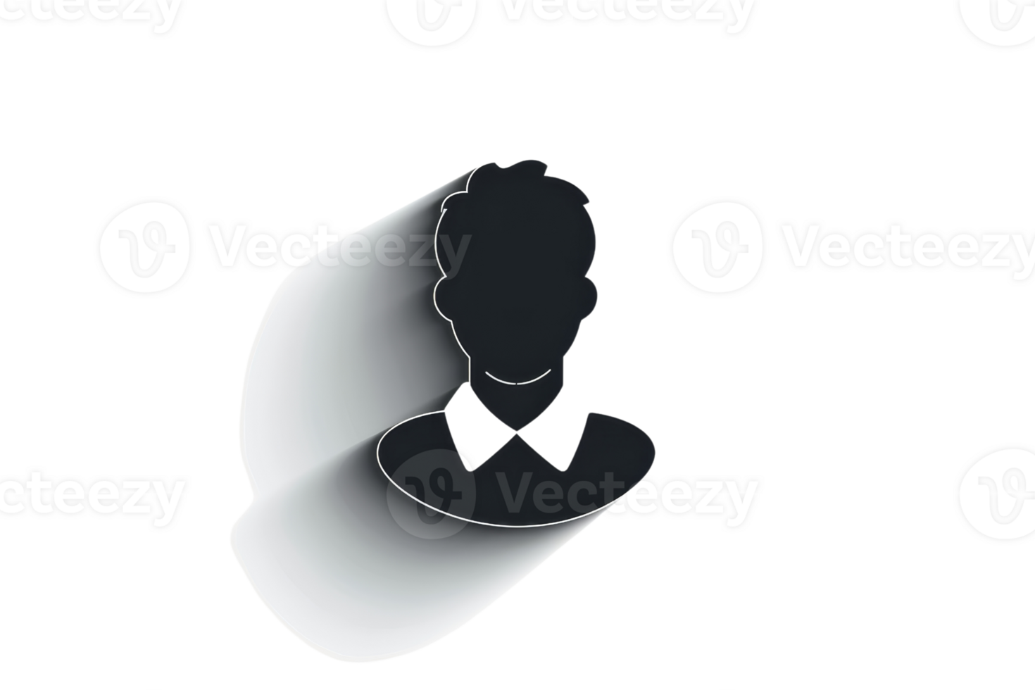 A man's head is shown in silhouette on a white background. The man is wearing a white shirt and a black tie png