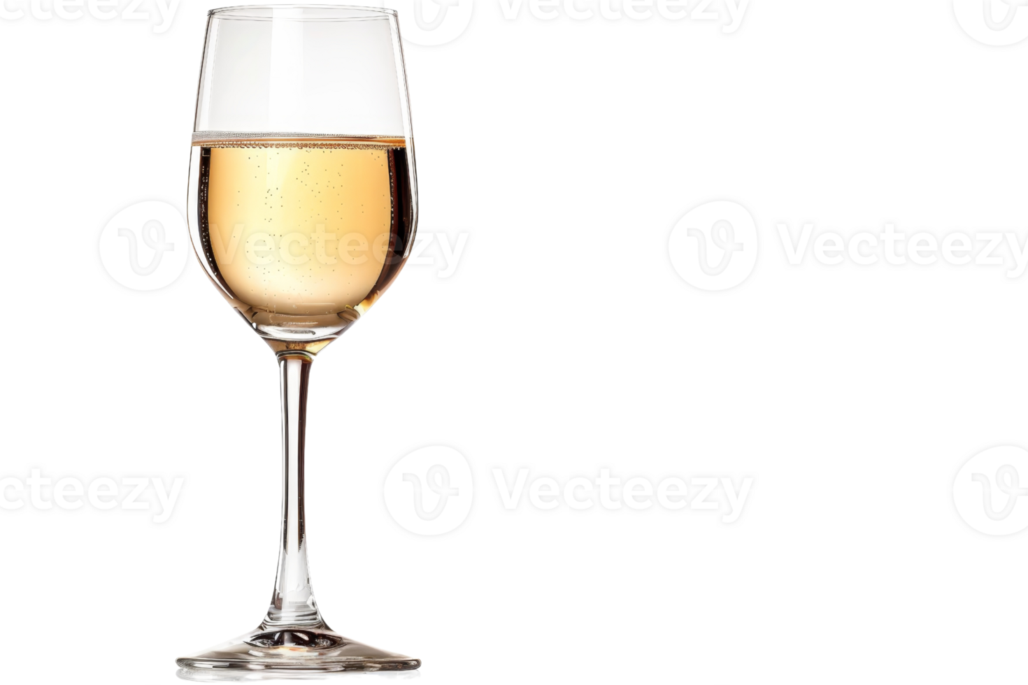 Elegant wine glass filled with sparkling champagne, isolated on transparent background. Perfect for celebration and luxury dining imagery. png