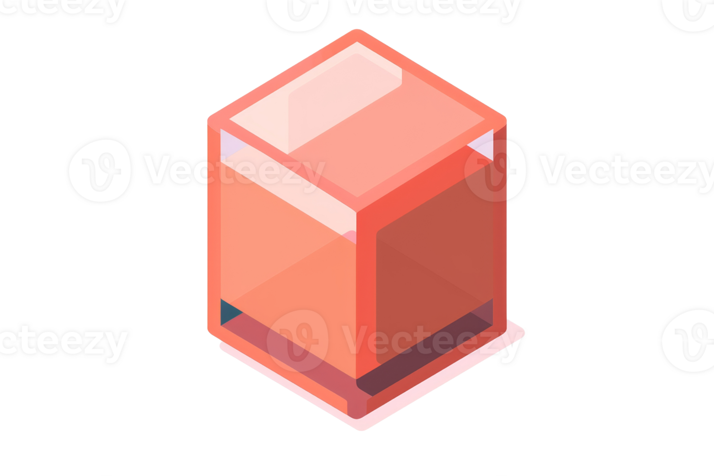 A red cube with a clear glass top. The cube is sitting on a white background png