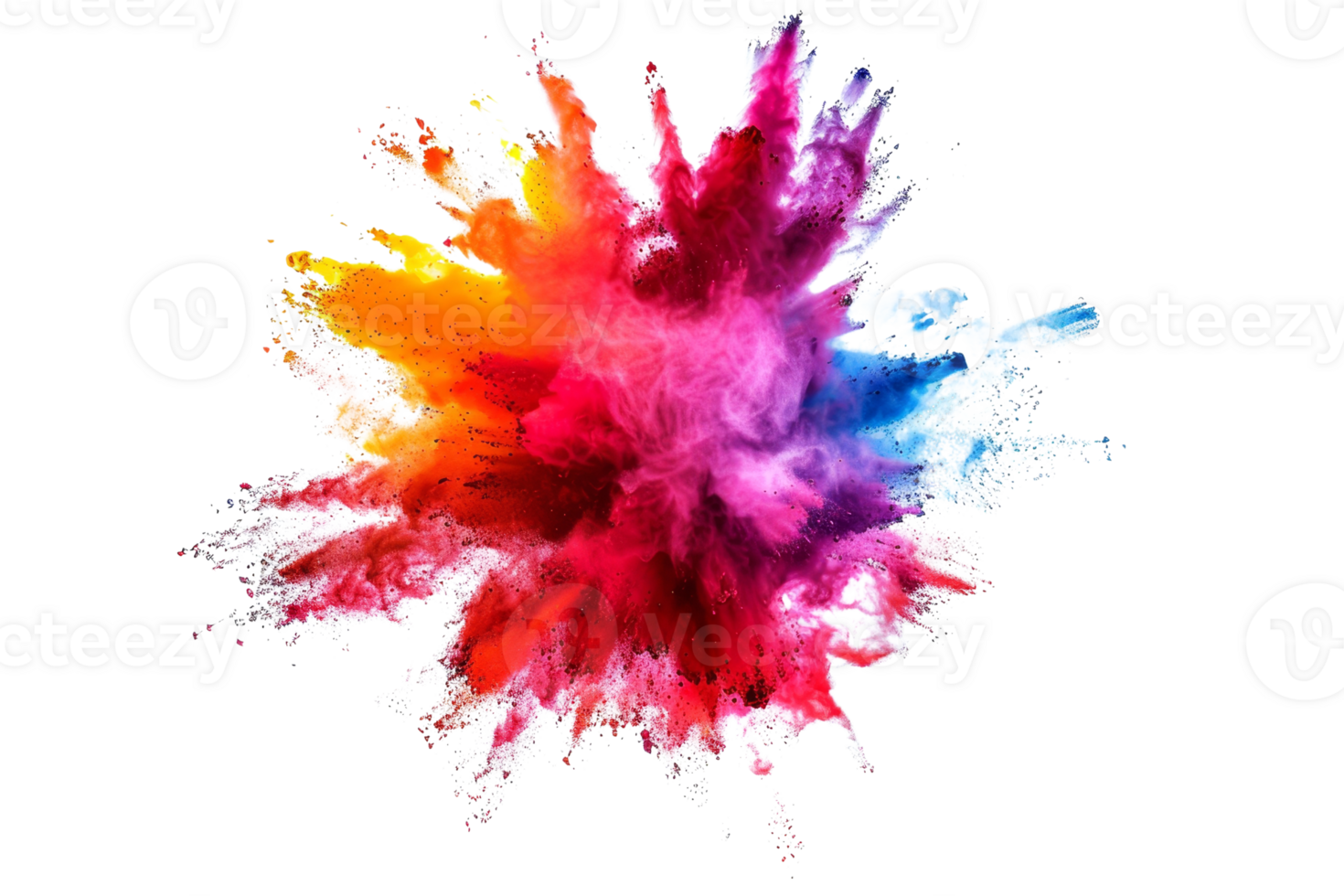 Vibrant splash of multicolored powder in motion, isolated on transparent background. perfect for creative and artistic projects. png